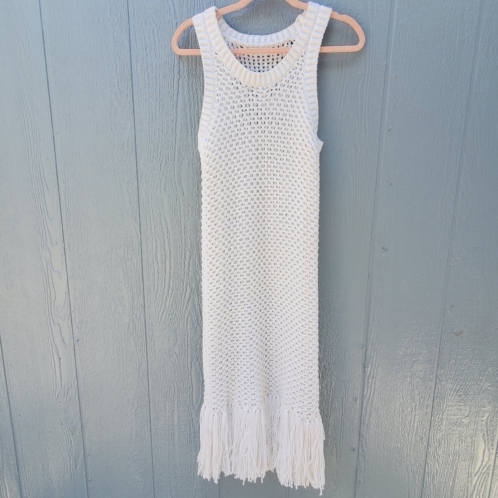Michael Kors Fringe Cotton Open Knit Fringe Midi Dress Cover Up Beach Resortwear